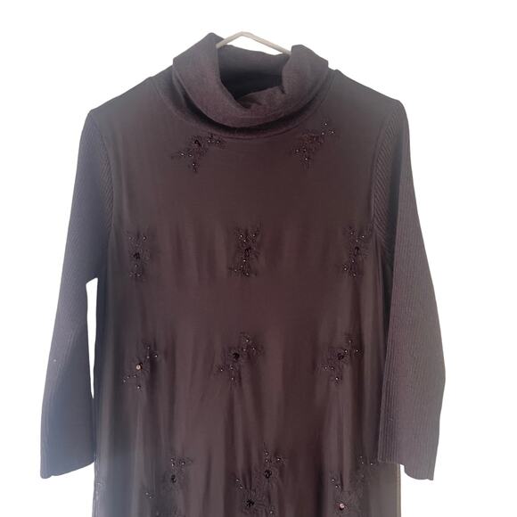 Sundance Women's Size Small Brown Embroidered Floral Brown Sweater Dress‎ - Picture 2 of 10